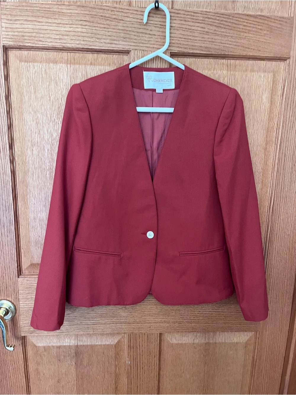 Vintage John Meyer Women's Deep Red Two-Piece Skirt Suit